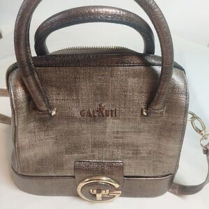 Galanti Metallic Bronze Textured Satchel Crossbody Bag with Mirror Turkey Made
